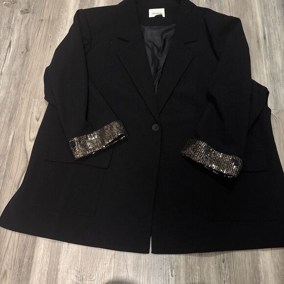 Andree By Unit Women’s Single Button Long Black Blazer Sequin Sleeve Size 2X - Picture 8 of 12